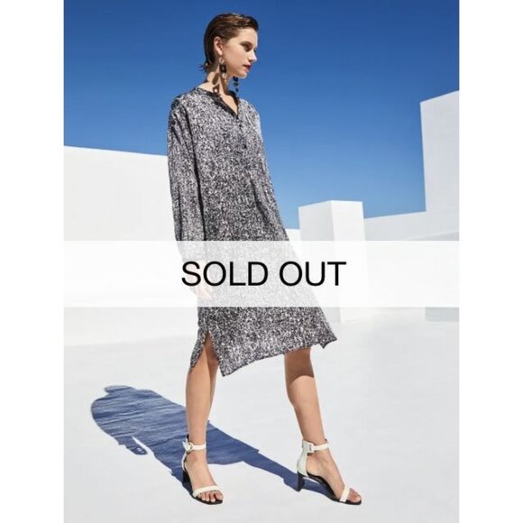 Eileen Fisher Prism Print Silk/Organic Cotton Long Sleeve Brown Dress NEW [jb] - Picture 2 of 10